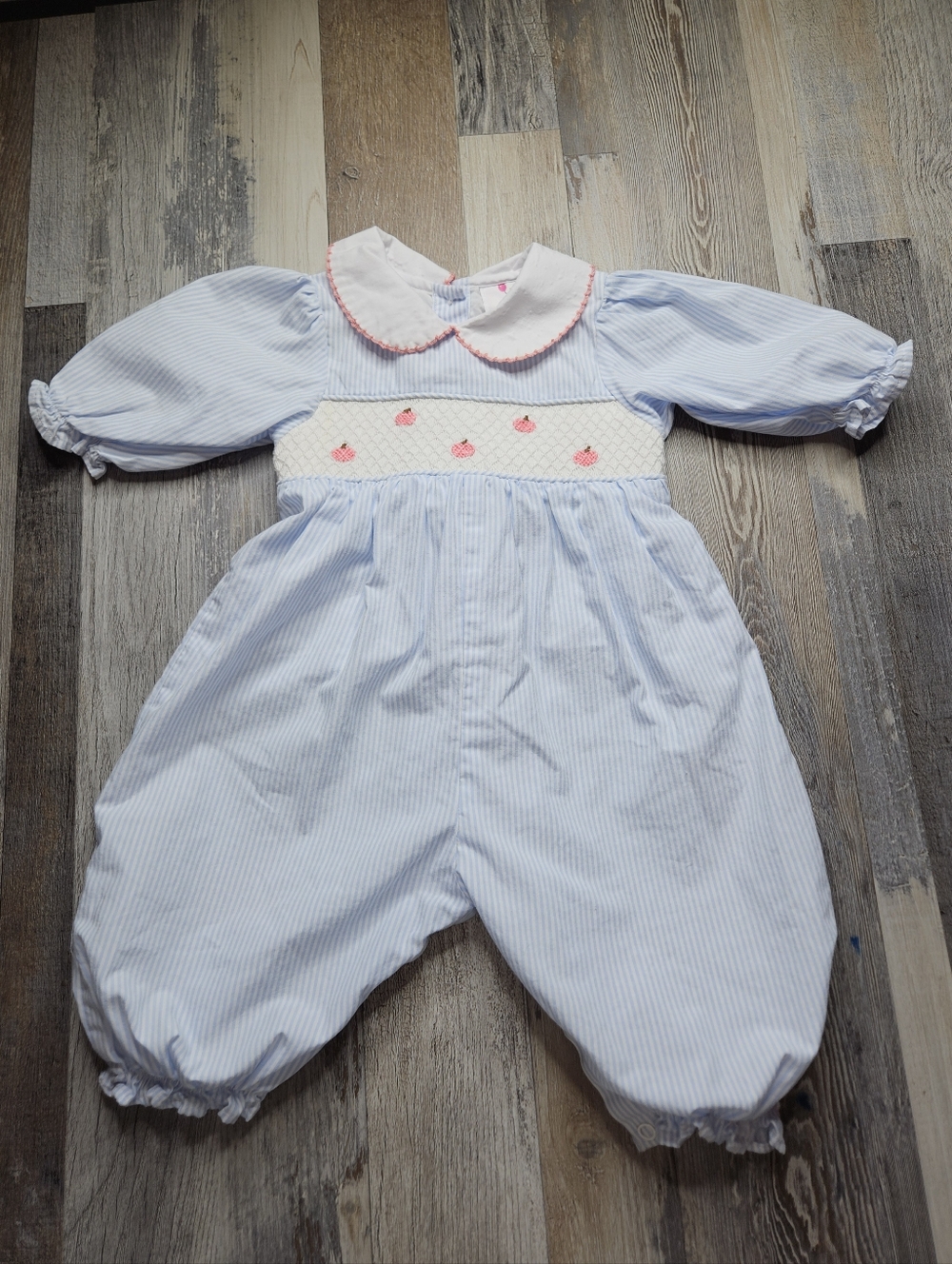 Eliza James Smocked Romper 3 Months Blue White Apples